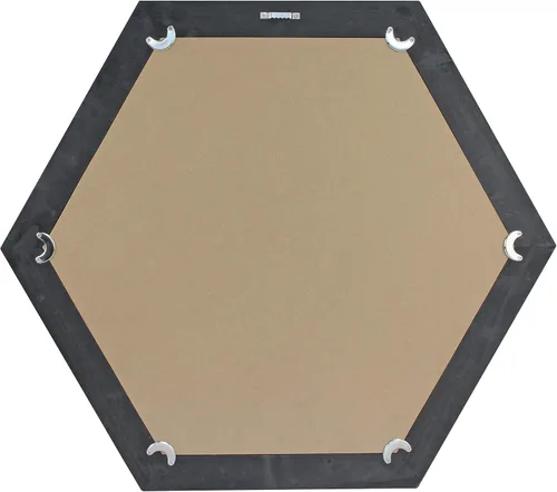 Vista 3 de Stonebriar Espejo de pared hexagonal decorativo de 24 pulgadas con marco de madera negra y soporte para colgar, decoración rústica decorativa