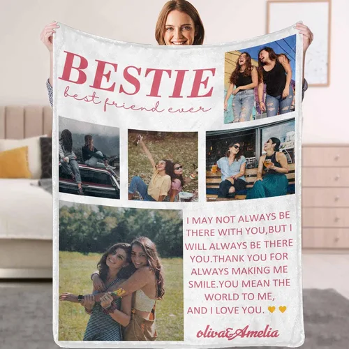 Vista 16 de YESCUSTOM Manta personalizada de Friends Forever con collage de fotos y texto, manta personalizada para mejores amigos, mejores amigos, cumpleaños