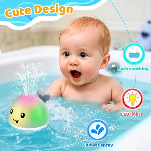 Vista 2 de WAVISA Juguetes de Baño de Ballena Luminosos con Rociador para Bebés de 6-12, 12-18 Meses, Niños de 1-3, 2-4 Años, Juguetes de Fuente de Agua