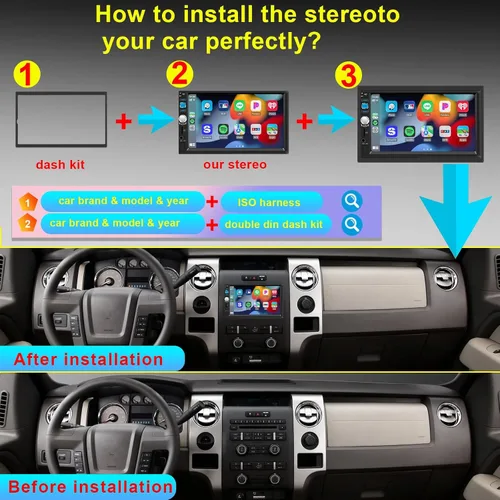 Vista 9 de Apple CarPlay inalámbrico y Android Auto, estéreo de coche doble DIN - Pantalla táctil IPS de 7", 1024*600, radio de coche FM, Bluetooth 5.2, 180W