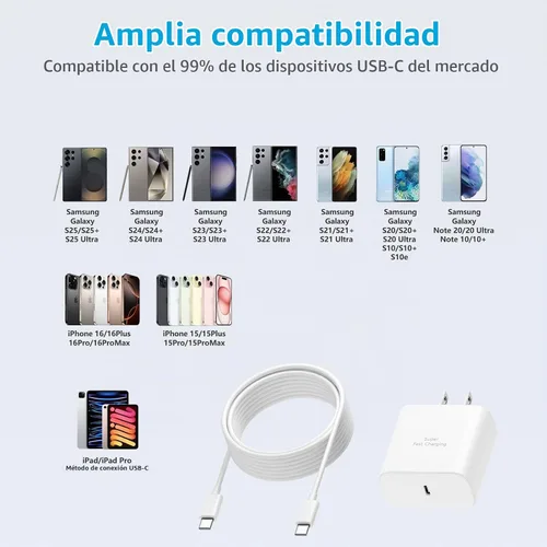 Vista 5 de Cargador súper rápido de 45 W para Samsung, cargador de teléfono Android, paquete de 2 Cable USB C a C de 10 pies, bloque de carga de 45 vatios