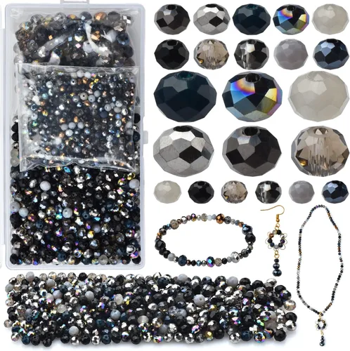 Vista 2 de 1000 piezas de cuentas facetadas rondelle, cuentas de cristal de vidrio de 4/6/8 mm para hacer joyas, surtido de 3 tamaños, cuentas sueltas