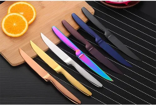 Vista 5 de Cuchillos de acero inoxidable, resistentes a la corrosión, hoja afilada, mango de acero inoxidable, cuchillo de mesa de cocina (dorado, pelar 4)