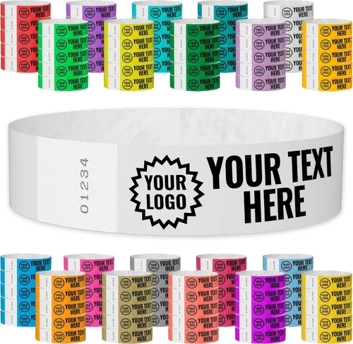 Vista 23 de Tyvek - Pulseras personalizadas de 3/4 de pulgada para eventos - Personalizadas con imagen o logotipo (tipo papel) Personalize w/ Clipart Text &