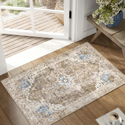 Vista 89 de jinchan Alfombra de Área 2x3 pies Alfombra Vintage de Entrada Lavable Bohemia Tapete Interior para Puerta Medallón Floral Tapete Pequeño para Puerta