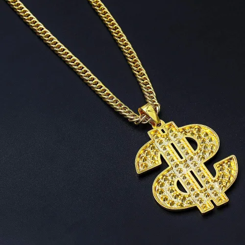 Vista 6 de Gold Chain with Dollar Sign Big Money Necklaces for Men Women,Stainless Steel Iced Out Rhinestone Jewelry,Fashion Pendants with 28 Inches Chain