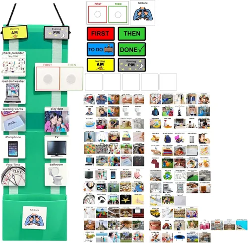 Vista 15 de Programa visual para niños – 133 tarjetas de plástico duraderas con imágenes y monedas con lazo suave Tabla de rutina diaria y recompensas por