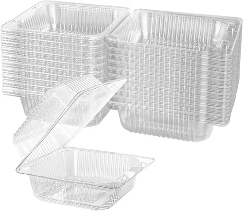 Vista 4 de Axe Sickle 50 unidades de contenedores desechables de plástico transparente con bisagras para llevar con tapa de concha, bandejas para llevar