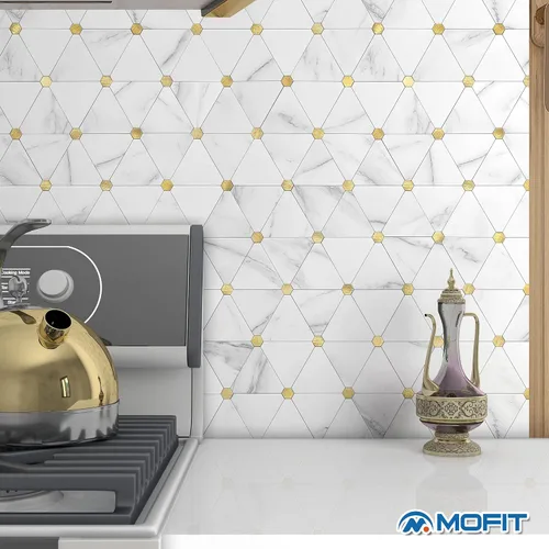 Vista 4 de MOFIT - Azulejo de pared en muro para cocina, azulejos autoadhesivos para pared de baño, impermeables, paneles de mosaico 3D de metal y mármol