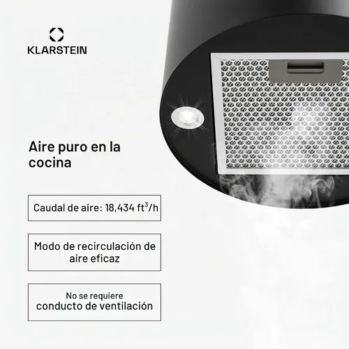 Vista 4 de Klarstein - Campana extractora de cocina para isla colgante, campana extractora para cocina, filtro de campana de carbono, campanas de flujo de aire