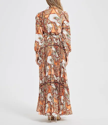 Vista 4 de Vestido de manga larga con cuello en V profundo y estampado de moda para mujer