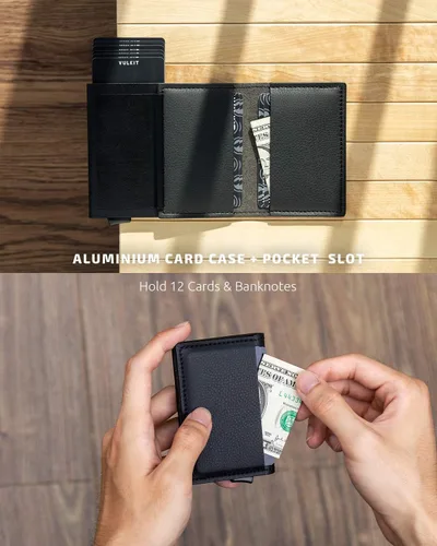 Vista 40 de VULKIT Tarjetero RFID Bloqueo de Cuero Automático Pop Up Cartera Aluminio Slim Pocket Tarjeta de Visita