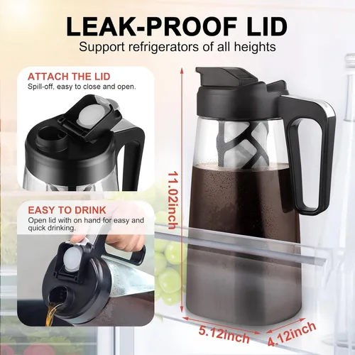 Vista 2 de Sivaphe Cafetera grande de hielo frío de 64 onzas, jarra Traitan Safty Traitan, a prueba de fugas, método de cafetera caliente helada, 2 cuartos