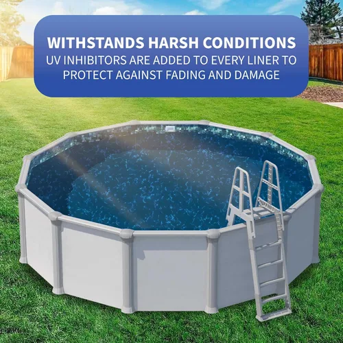 Vista 2 de Blue Wave Emerald Coast - Revestimiento redondo superpuesto de 24 pies para piscinas de pared de acero sobre el suelo, vinilo de calibre estándar