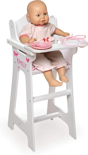 Vista 7 de Badger Basket Silla alta de muñeca de juguete con accesorios y kit de personalización para muñecas de 18 pulgadas - Blanco/Rosa/Chevron
