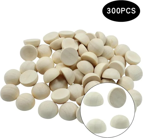 Vista 2 de Hitefu 300 mini cuentas de media madera, bolas de madera divididas redondas sin terminar a granel para pintura de manualidades, proyectos de adornos