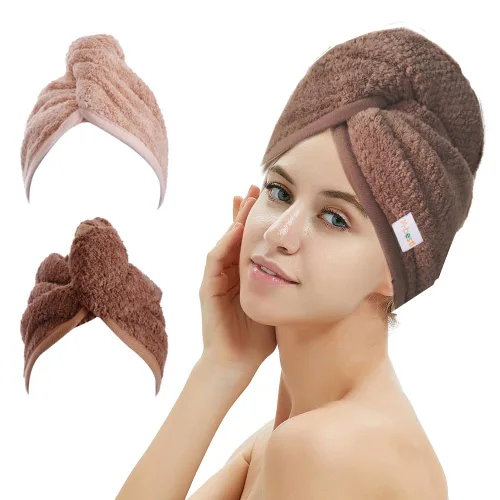 Vista 11 de M-bestl Paquete de 2 toallas de microfibra para el cabello, toalla de secado de cabello con diseño de botón, toalla para la cabeza para secar