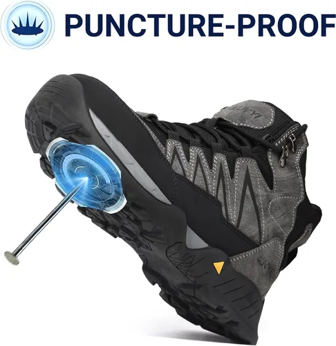 Vista 5 de AUVYI Botas de trabajo impermeables con punta de acero para hombre, de ancho, cómodas, duraderas, antideslizantes, de cuero, zapatos de trabajo