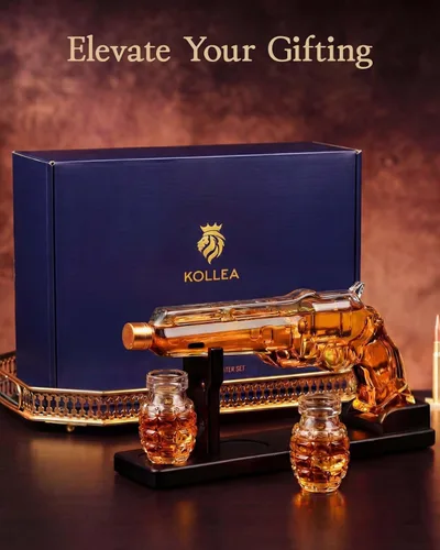 Vista 7 de Juegos de decantador de whisky con forma de pistola para hombres, juego de decantador de licor Kollea con vaso de disparo de pistola, regalos únicos