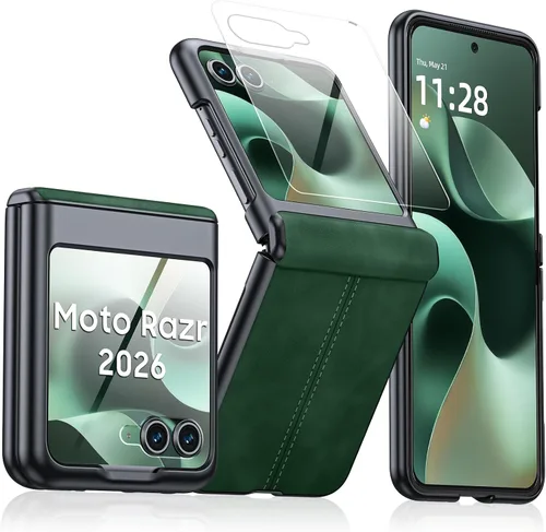 Vista 47 de para Samsung Galaxy Z Flip 7 Funda con protección de bisagras y protector de pantalla incorporado, funda de cuero mate de policarbonato ultradelgada