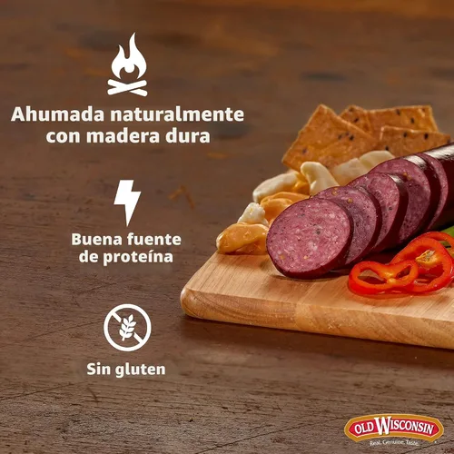 Vista 3 de Old Wisconsin - Salchichón premium de verano, 100% carne natural, embutido, listo para comer, alto en proteínas, bajo en carbohidratos, Keto, sin