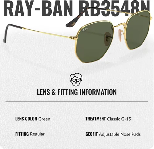 Vista 5 de Ray-Ban RB3548N Lentes planas hexagonales, gafas de sol cuadradas y redondas con kit oficial de gafas
