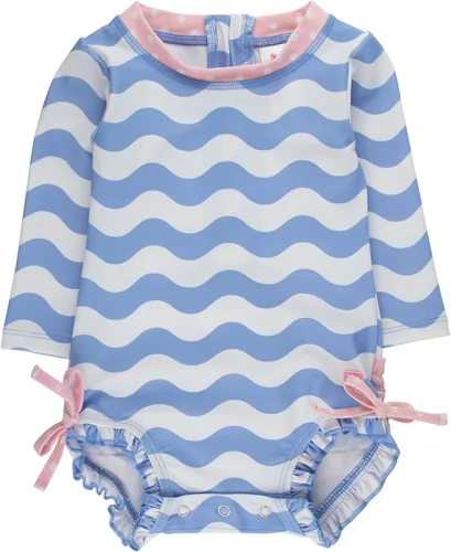 Vista 16 de RuffleButts - Traje de baño de una pieza con protección solar UPF 50+, camiseta de protección floral estampado, manga larga, con cierre zipper
