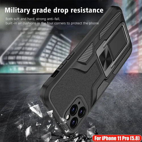 Vista 6 de Funda compatible con iPhone 11 Pro resistente de grado militar a prueba de golpes, doble protección (TPU+PC), funda magnética sólida y duradera