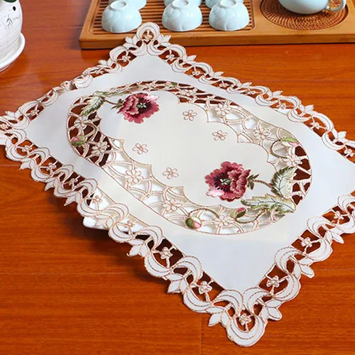 Vista 10 de LeLehome Juego de 4 manteles individuales bordados con flores, manteles individuales oblongos beige rosa, decoración para hogar, cocina, comedor