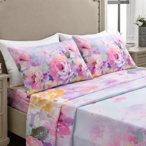Vista 18 de YIYEA Juego de sábanas individuales, sábanas de hotel de calidad de 1800 hilos de microfibra doble cepillada con flores para cama individual, extra