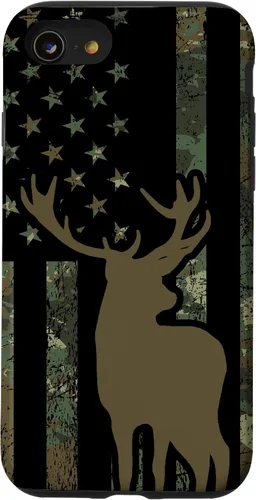 Vista 17 de Funda de camuflaje para iPhone 13 con diseño de alce y caza de bandera americana