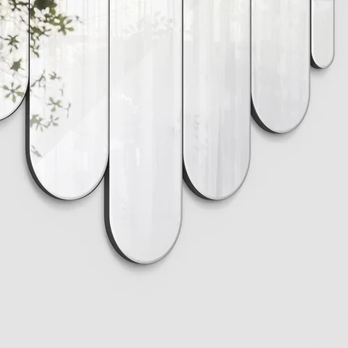 Vista 8 de Elegante espejo de pared de 32 x 28 pulgadas, elegante espejo de pared arqueado sin marco, estético, moderno, decorativo, de cristal, para montaje
