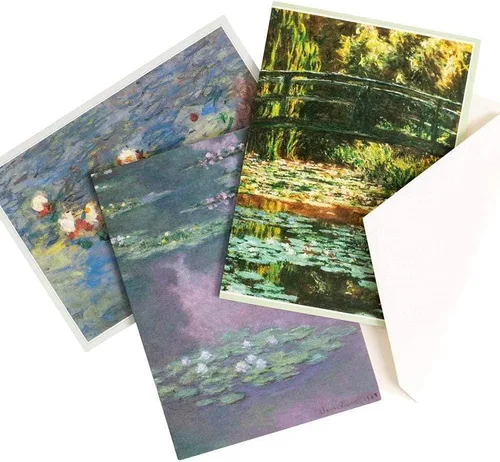 Vista 2 de Caspari Divertida tarjeta de notas en caja de Claude Monet en blanco