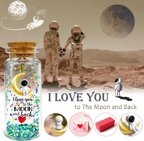 Vista 2 de Glow I Love You to the Moon and Back, mensaje romántico en una botella, regalo de aniversario luminoso en tarro de deseos, lindo regalo de San