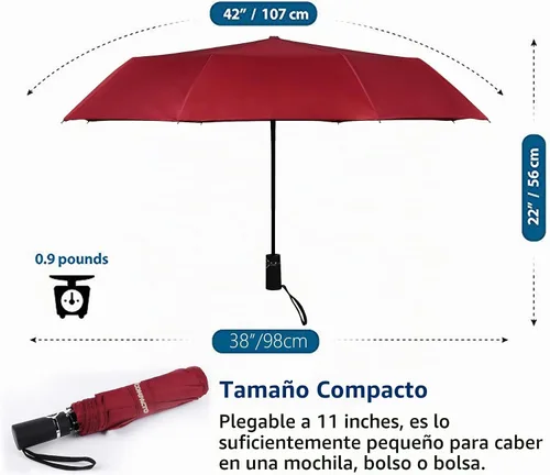 Vista 4 de SY COMPACT - Paraguas de viaje automático resistente al viento - Tienda de fábrica Rojo