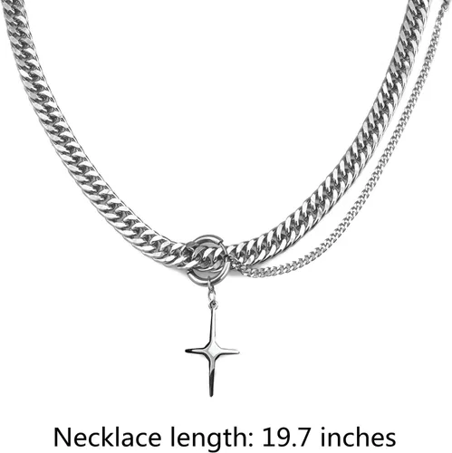 Vista 54 de Y2k - Collar irregular con dije de estrella, piedra de luna, diseño de cadena de moda, joyería de plata picante para mujer
