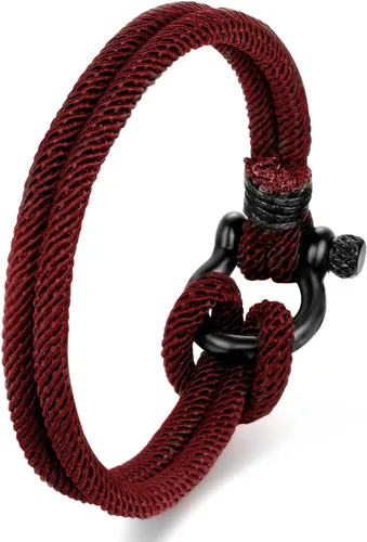 Vista 7 de Pulsera náutica de marinero con cierre de cuerda, brazalete de acero con tornillo de acero y grilletes de anclaje marino, dos filas