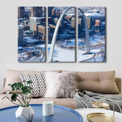 Vista 17 de TUMOVO Lienzo decorativo para pared, diseño de paisaje urbano de San Luis por la noche, para sala de estar, arco, pintura abstracta moderna, paisaje