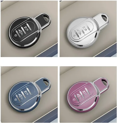 Vista 7 de KUNIO Funda para llavero de automóvil para BMW Mini Cooper S Cooper D Key Holder 3 Botones, accesorio de coche Negro