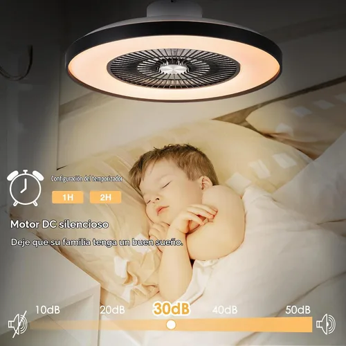 Vista 3 de Ventiladores de techo sin aspas de 24" con luces y control remoto/APP, ventilador de techo de bajo perfil con 3 luces atenuables, ventilador