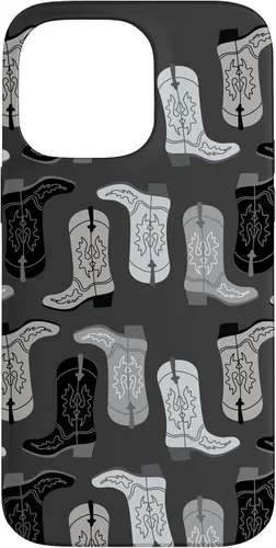 Vista 21 de Cowboy Boot Illustration Preppy Western in Black and White Case for iPhone 17