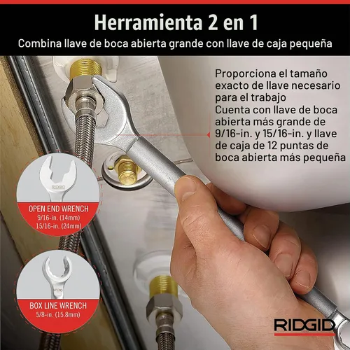 Vista 3 de RIDGID 27023 - Modelo 2002 Llave 2 en 1 One Stop para topes de ángulo, topes rectos y acoplamientos de compresión