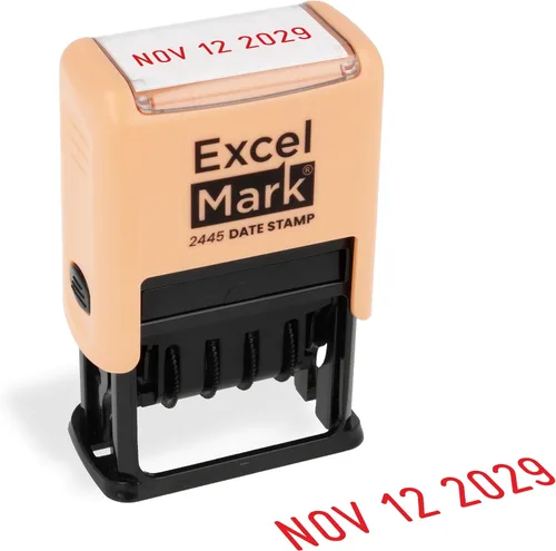 Vista 19 de ExcelMark 2445 sello de fecha: perfecto para envío, recepción, vencimiento y fechas de vencimiento (tinta azul, soporte violeta)