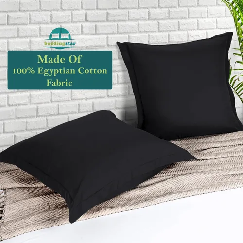 Vista 3 de Euro Sham Covers - Juego de 2 fundas de almohada de 24 x 24 pulgadas, color negro, 600 hilos, 100% algodón egipcio, paquete de 2 fundas de almohada