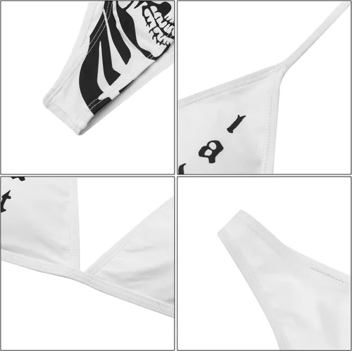 Vista 51 de AIBEARTY Traje de baño de dos piezas con estampado de calaveras para mujer, conjunto de bikini triangular de corte alto para fiesta, festival