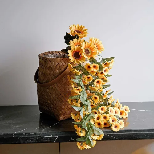 Vista 10 de Efavormart - 5 arbustos 70 girasoles artificiales amarillos de seda Decoración de jarrón
