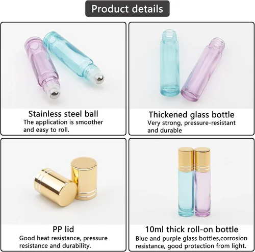 Vista 6 de Kesell Paquete de 10 botellas de vidrio de 0.3 fl oz, Azul perla y morado, Moderno