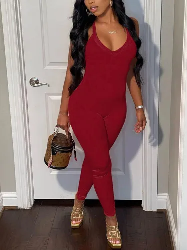 Vista 5 de VUTRU Women's Sexy Sleeveless Bodycon V Neck Tank Long Rompers One Piece Crisscross Back Jumpsuits Playsuit Clubwear