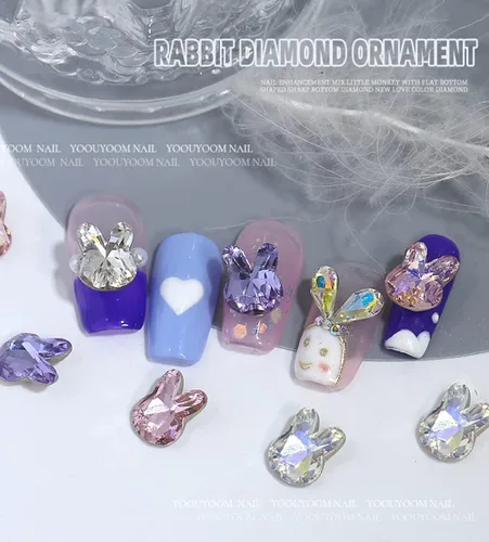 Vista 4 de 16 dijes 3D de conejo de Pascua para uñas, cristales de conejo, diamantes de imitación, gemas de diamantes de imitación para diseño de uñas