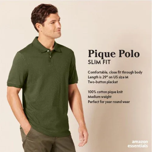 Vista 2 de Tienda Essentials Camiseta polo para hombre de manga corta y ajuste ajustado de algodón piqué